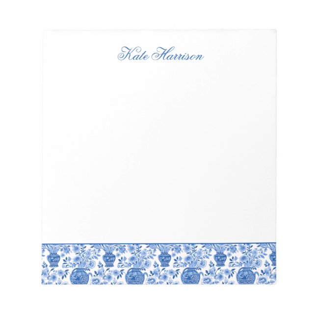 Bloc De Notas Chinoiserie Blue & White Ginger Jar Vases Florales (Frente)