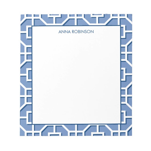 Bloc De Notas Chinoiserie Patrón azul y blanco Fret (Frente)