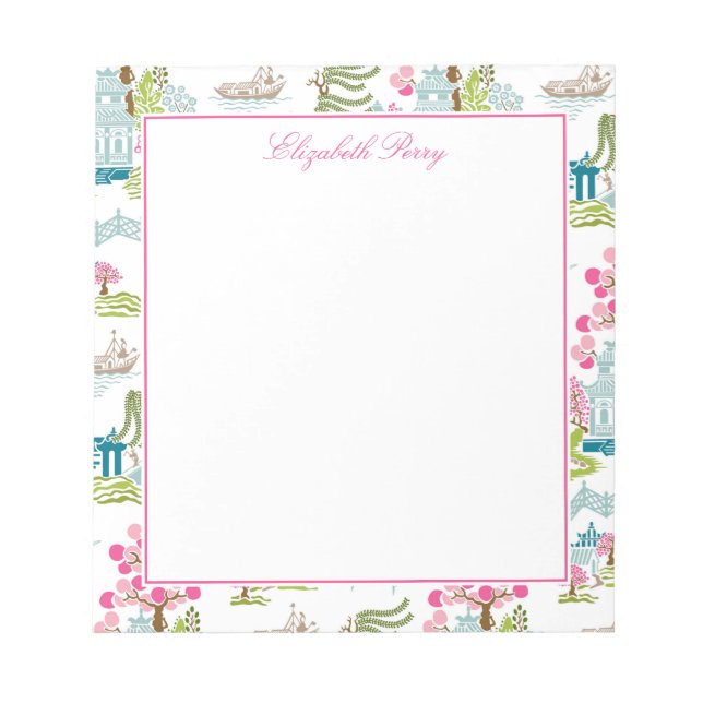 Bloc De Notas Chinoiserie tradicional en colores de primavera (Frente)