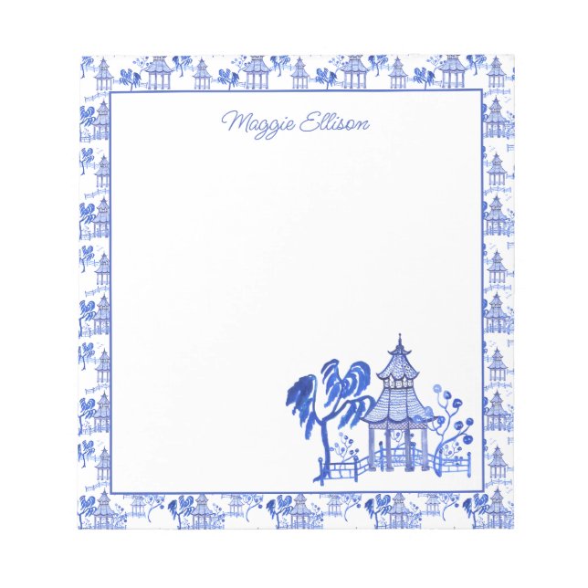 Bloc De Notas Chinoiserie Watercolor Blue Pagoda (Frente)