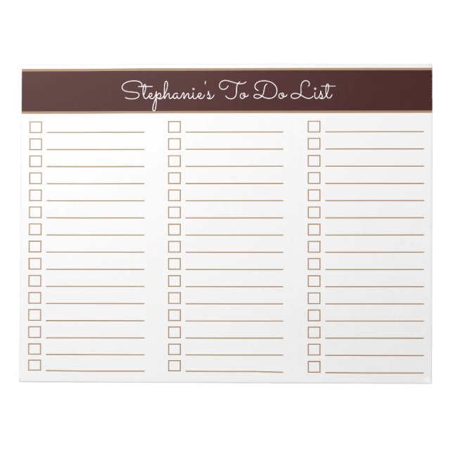 Bloc De Notas Chocolate Brown 8.5x11 Three Column Checklist (Frente)