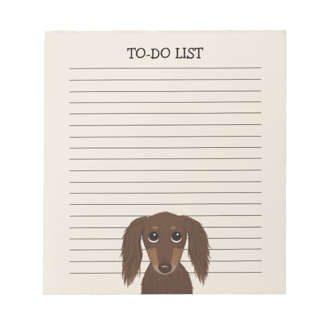 Bloc De Notas Chocolate de pelo largo Dachshund | Wiener Dog Lin (Frente)
