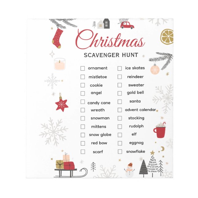 Bloc De Notas Christmas Scavenger Hunt Checklist Art (Frente)