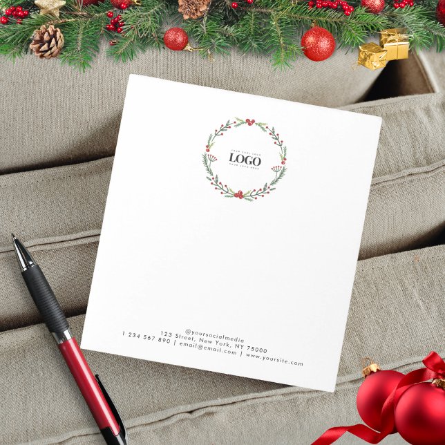 Bloc De Notas Christmas Wreath Custom Business Logo Text Simple  (Subido por el creador)