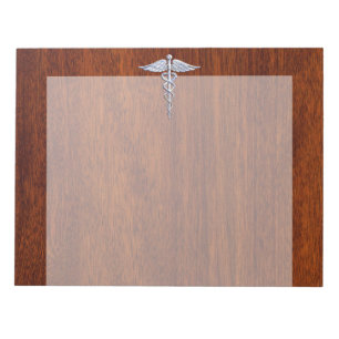 Bloc De Notas Chrome como símbolo médico de Caduceus Mahogany Br