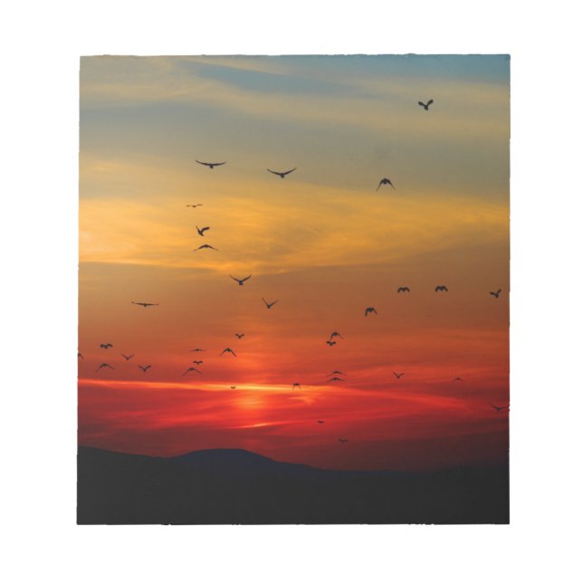 Bloc De Notas Cielo atmosférico, puesta de sol, pájaros, hermosa (Frente)