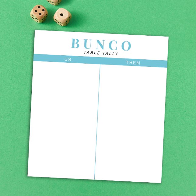 Bloc De Notas Cielo simple azul y mesa de Bunco blanco (modern tear-off notepad Bunco score card with sky blue graphic accents)