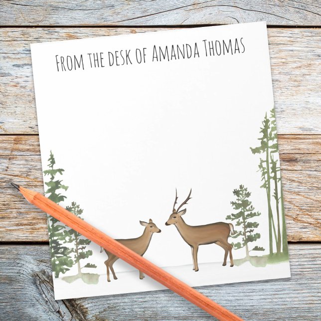 Bloc De Notas ciervo de madera con estilo acuático (Woodland deer simple deer and buck notepad.)