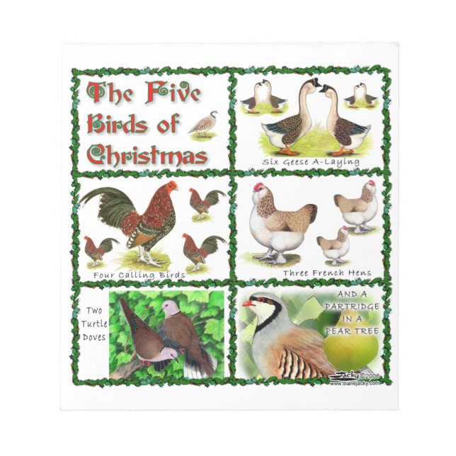 Bloc De Notas Cinco pájaros de Navidades (Frente)