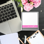 Bloc De Notas Cinta elegante Minimalista de color negro y rosa b<br><div class="desc">Una elegante raya minimalista  de moda a rayas blancas y negras presenta una carta caligráfica clásica de estilo dramático. La cinta rosa vibrante para personalizar tu nombre que iluminará tu trabajo o espacio de estudio,  lo que lo hace perfecto para anotar recordatorios ,  notas y hacer lista.</div>