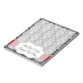 Bloc De Notas Cinta roja de damasco negro/blanco