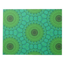 Bloc de notas circular verde y azul con patrón