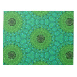 Bloc de notas circular verde y azul con patrón