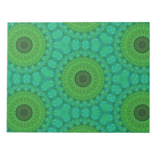 Bloc de notas circular verde y azul con patrón