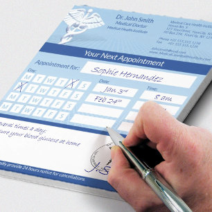 Bloc De Notas Cita médica de Caduceus 3D blanco de diseño azul