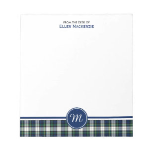 Bloc De Notas Clan monograma azul y blanco de Gordon del vestido