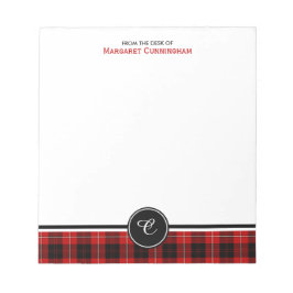 Bloc De Notas Clan rojo y negro Cunningham Tartan Monograma