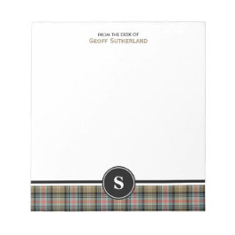 Bloc De Notas Clan Sutherland Antiguo Tartán Tan Plaid Monograma
