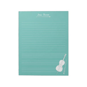 Bloc De Notas Clase de Música Personalizada de Cello y Arco Aqua