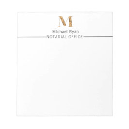 Bloc De Notas Clase elegante Blanco y dorado Monograma personali