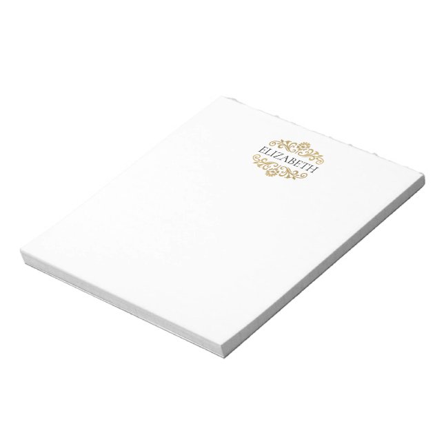 Bloc De Notas Clase elegante moderna monograma negro oro (Lado Izquierdo)