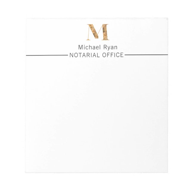 Bloc De Notas Clase elegante Monograma personalizado blanco y do (Frente)