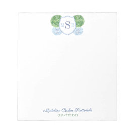 Bloc De Notas Clásicas Damas Azul Y Verde Monograma Ginger Jar