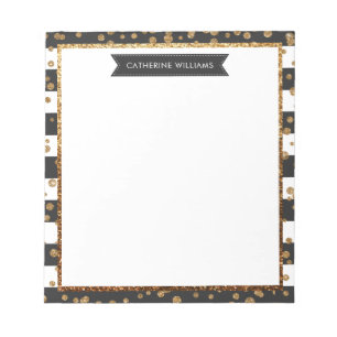 Bloc De Notas Clásico Black Stripe Gold Purpurina Sparkle Confet