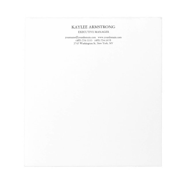 Bloc De Notas Clásico elegante simple blanco profesional (Frente)