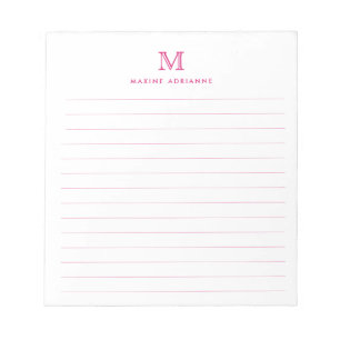 Bloc De Notas Clásico Moderno Magenta Simple Monograma Rosa Llen