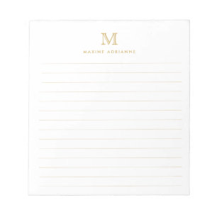 Bloc De Notas Clásico Moderno Simple Faux Gold Monograma en líne