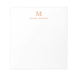Bloc De Notas Clásico Moderno Simple Monograma Inicial Naranja