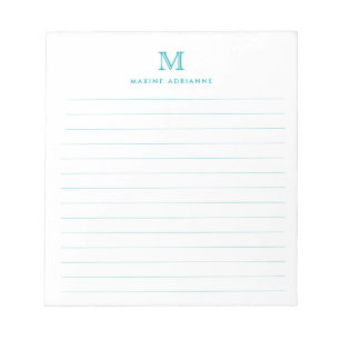Bloc De Notas Clásico Moderno Simple Monograma Verde Turquesa Li