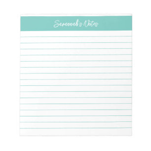 Bloc De Notas Clásico Moderno y Elegante Guión Aqua Personalizad