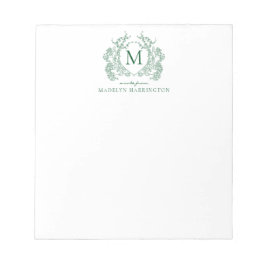 Bloc De Notas Clásico Vintage Verde Crest Floral Monograma
