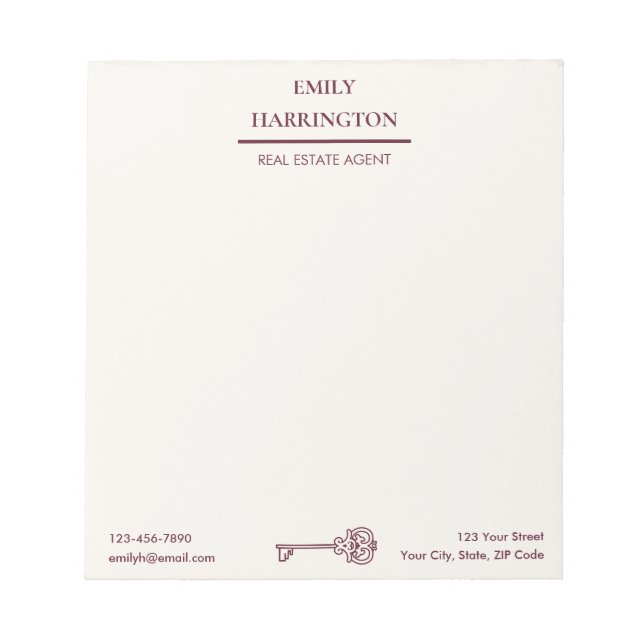 Bloc De Notas Classic Key Maroon Real Estate Agent (Frente)