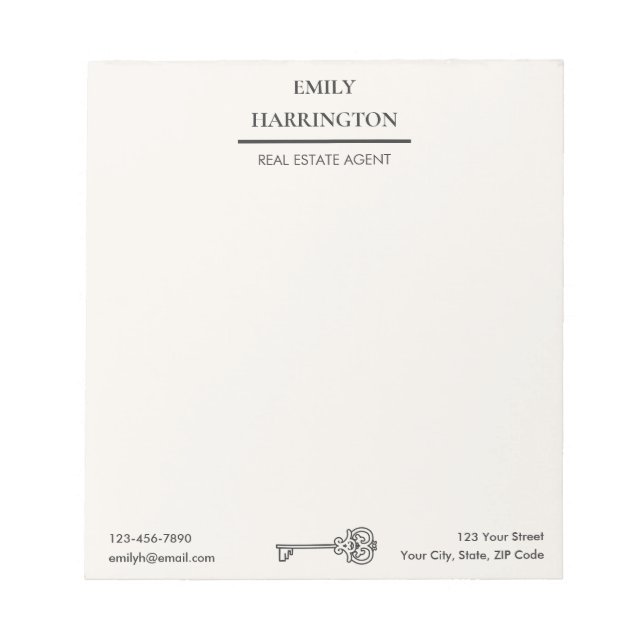 Bloc De Notas Classic Key Neutral Real Estate Agent (Frente)
