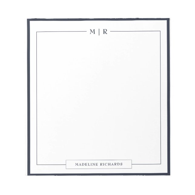 Bloc De Notas Classic Monogram Navy Blue Border Stationery (Frente)