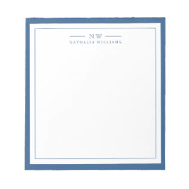 Bloc De Notas Classic Navy Blue Two Border Monogram Lined