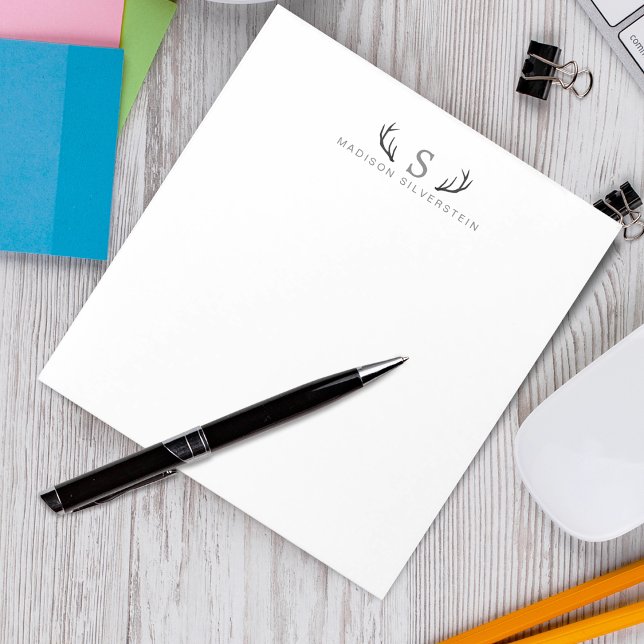 Bloc De Notas Classy Deer Antlers Gray Monogram (Classy Deer Antlers Gray Monogram Notepad)
