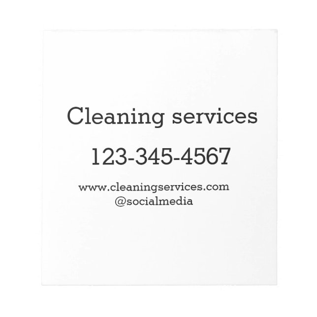 Bloc De Notas Cleaning services add number website email address (Frente)