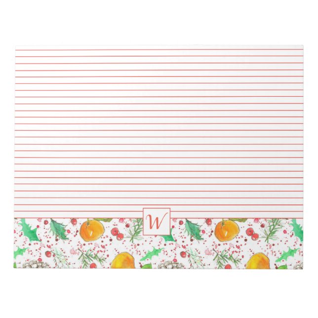 Bloc De Notas Clementines Cranberries Pine Cones Monograma (Frente)