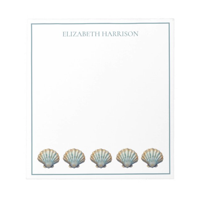 Bloc De Notas Coastal Blue Scallop Seashells Personalized (Frente)
