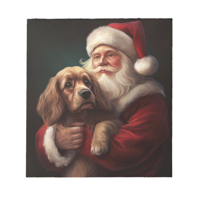Bloc De Notas Cocker Spaniel con Santa Claus Festivo de Navidad (Frente)