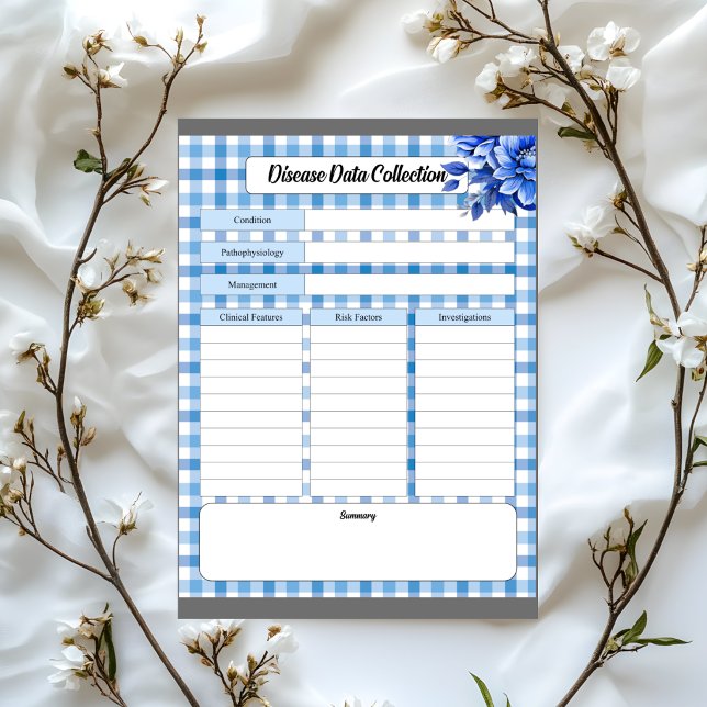 Bloc De Notas Colección de datos de enfermedad de Gingham floral (Subido por el creador)