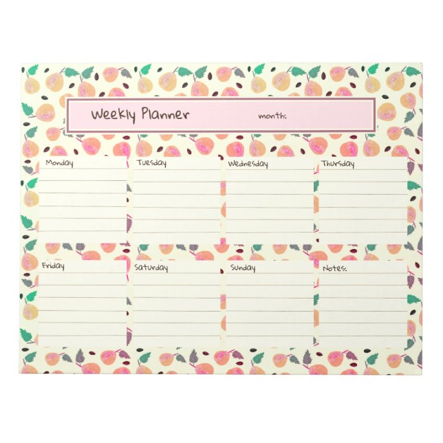 Bloc De Notas Colección de Peras Doradas Planificador Rosa (Frente)