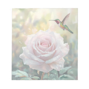 Bloc De Notas Colibrí acuarela y rosa rosa