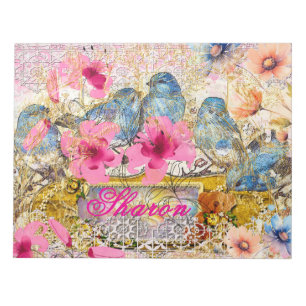 Bloc De Notas Collage de color azul de color rosa floral