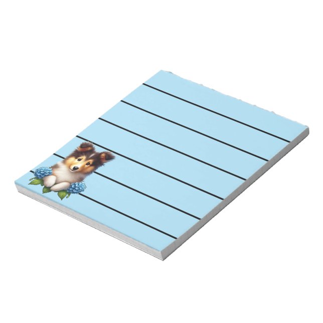 Bloc De Notas Collie Adorable con flores azules (Lado Izquierdo)