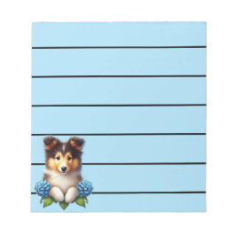 Bloc De Notas Collie Adorable con flores azules